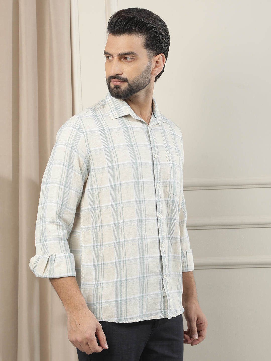 Green Linen Checked Shirt
