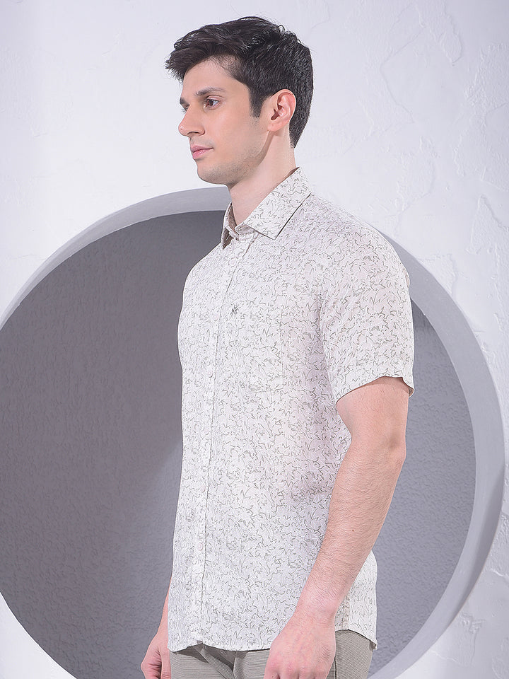 Beige Printed Linen Shirt