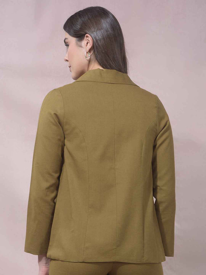Olive Notched Lapel Open Front Blazer