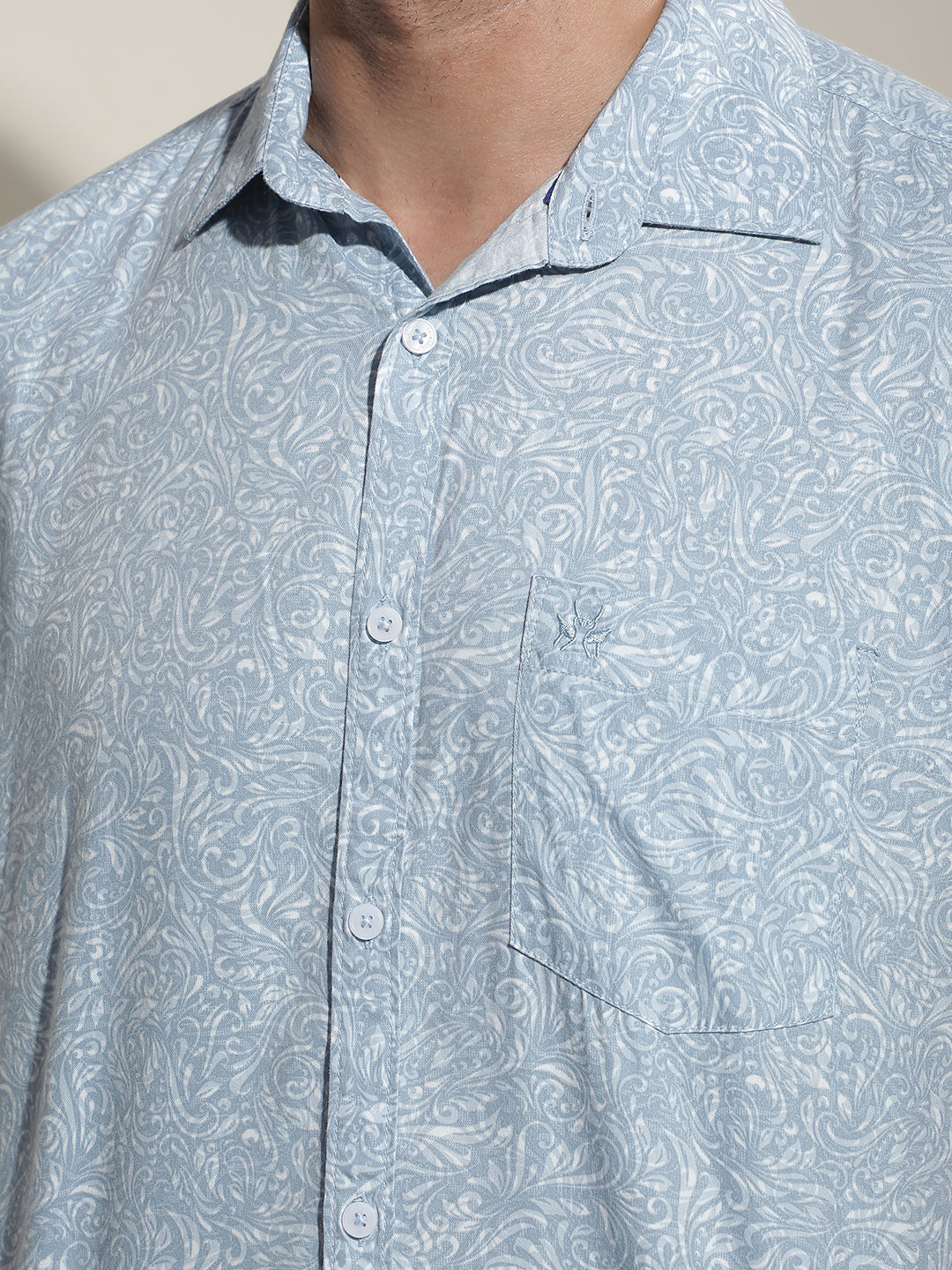 Pastel Blue Paisley Printed Shirt