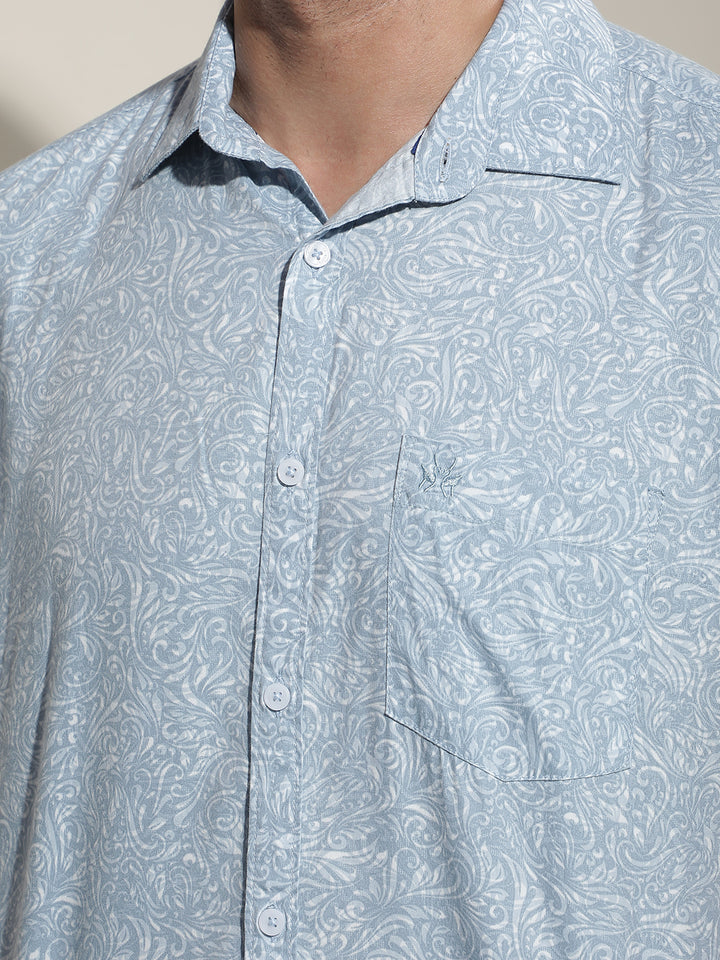 Pastel Blue Paisley Printed Shirt