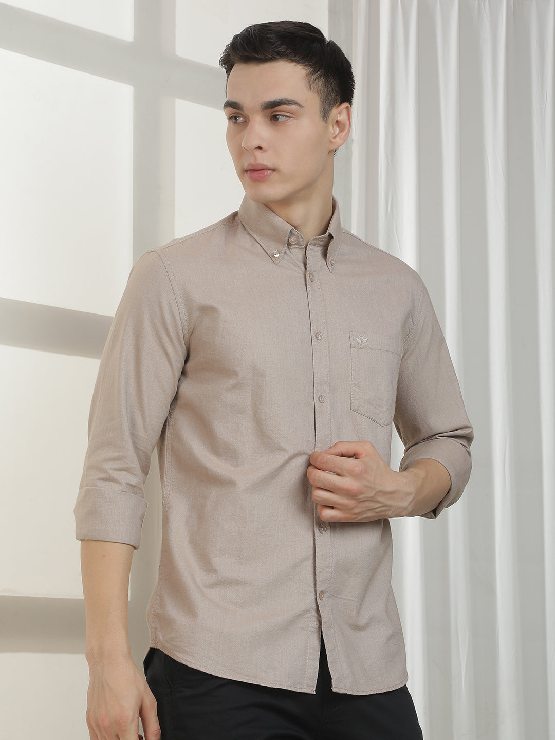 Khaki Button-Down Collar 100% cotton Shirt