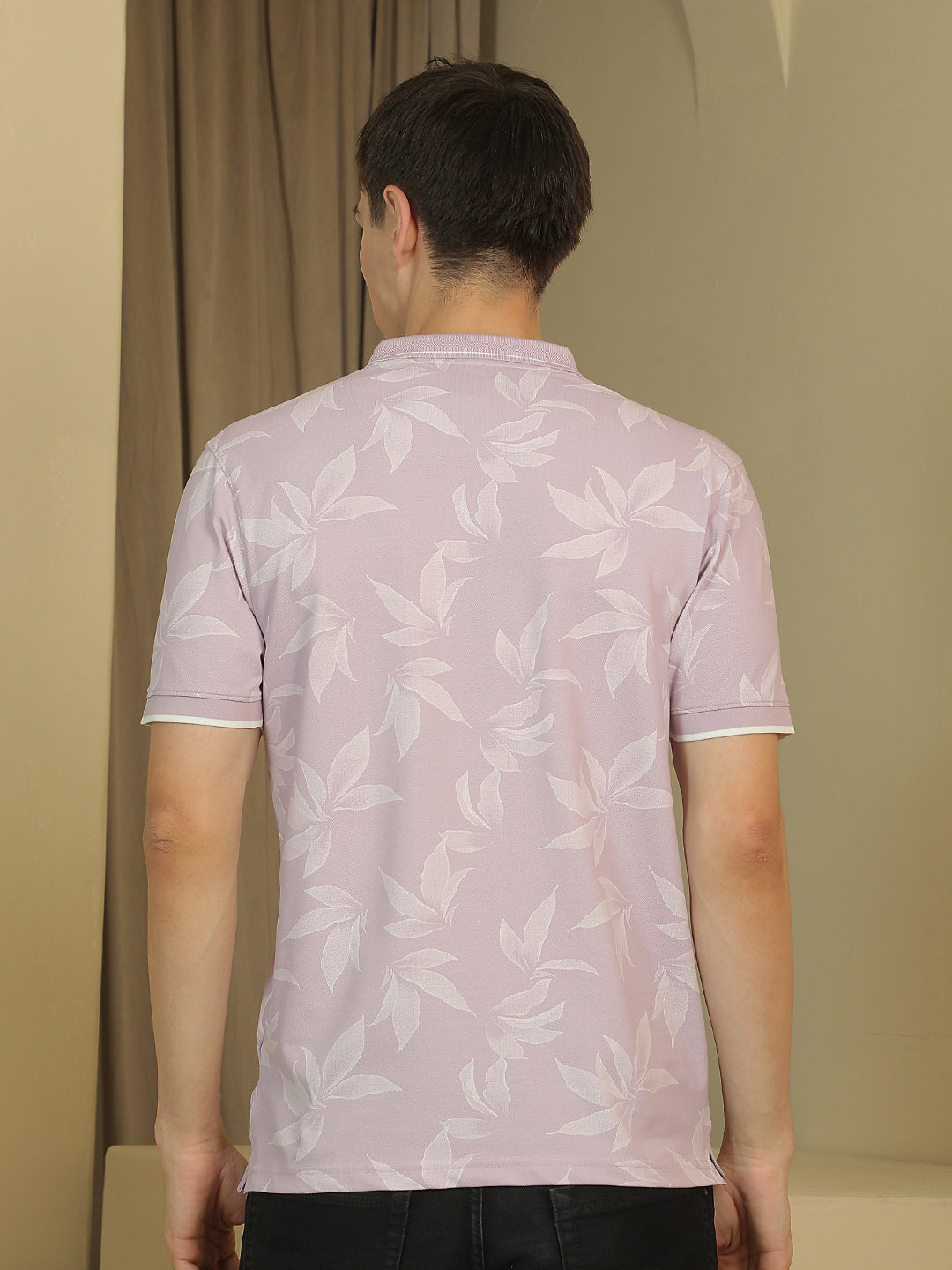 Pink Floral Print Polo Neck T-Shirt