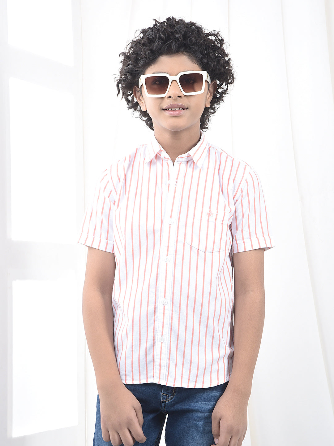 Peach Vertical Stripes 100% Cotton Shirt