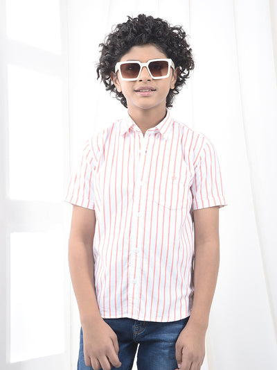 Peach Vertical Stripes 100% Cotton Shirt