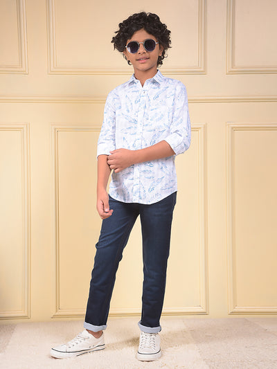 Blue Floral Print 100% Cotton Shirt
