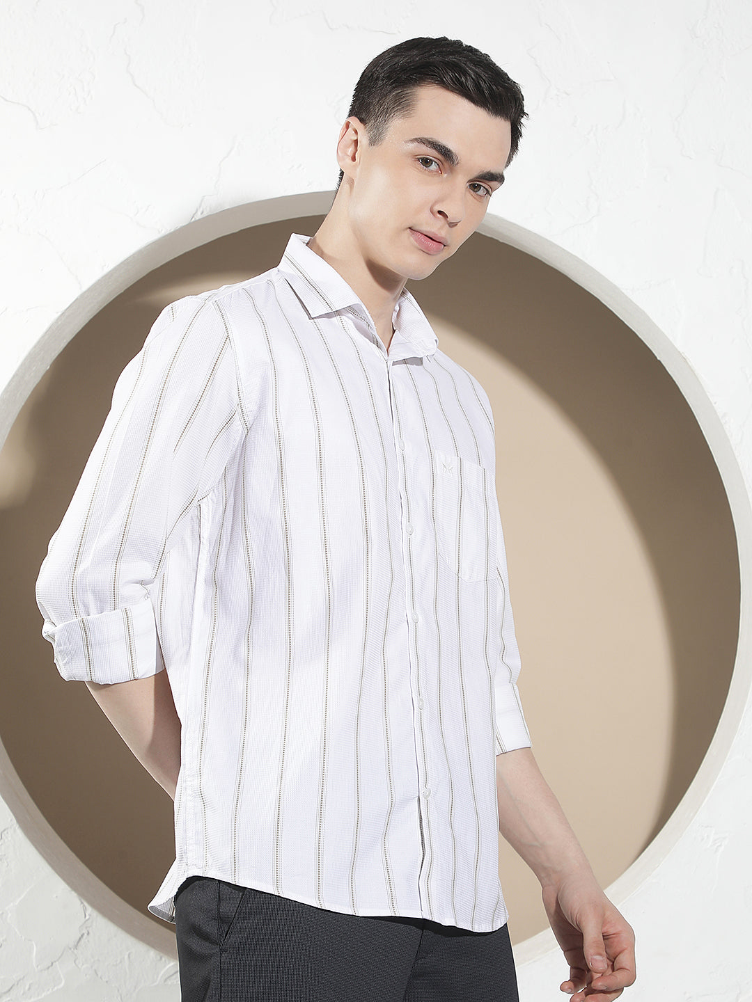 Green Vertical Striped 100% Cotton Shirt