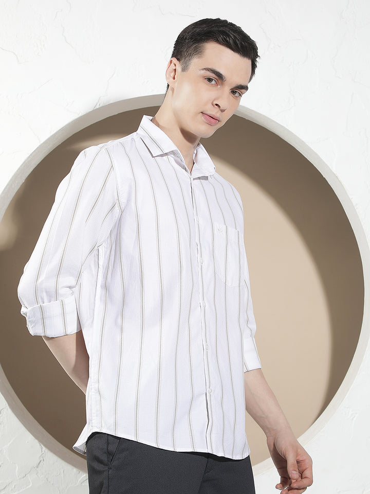 Green Vertical Striped 100% Cotton Shirt