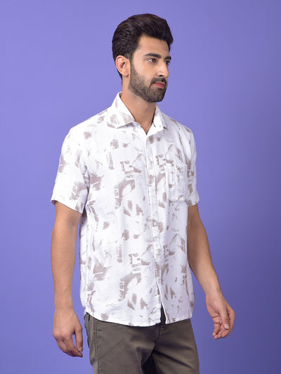 Beige Printed 100% Cotton Shirt