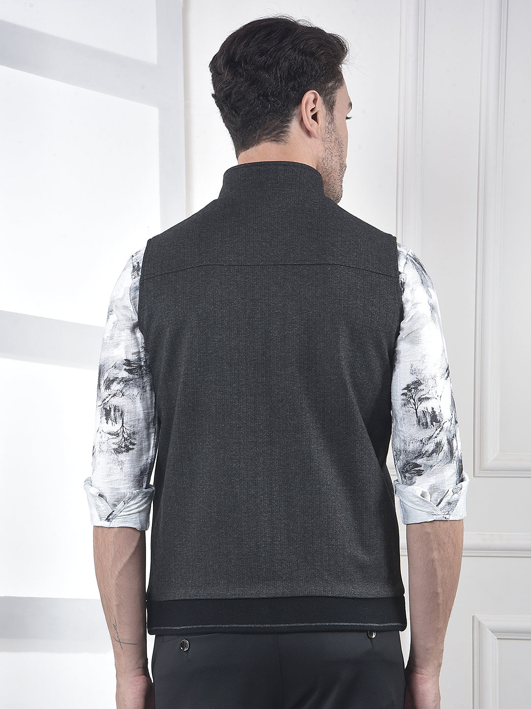 Grey Sleeveless Mock Collar Jacket