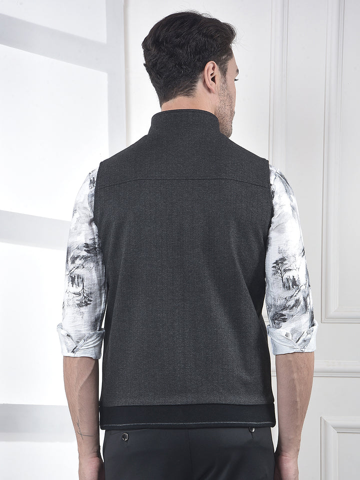 Grey Sleeveless Mock Collar Jacket