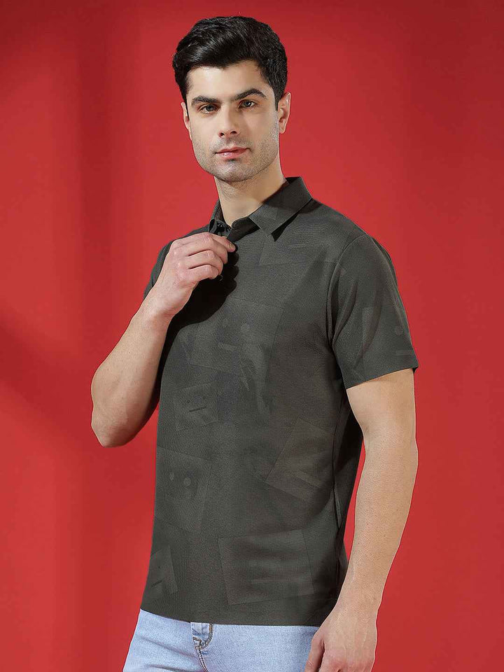 Olive Graphic Print Polo T-Shirt