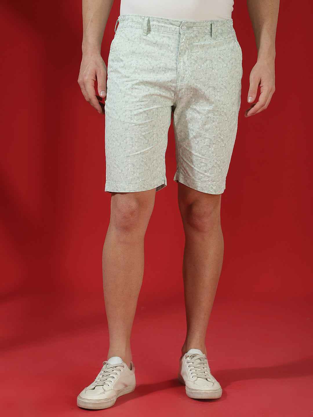 Olive Green 100% Cotton Camouflage Print Shorts
