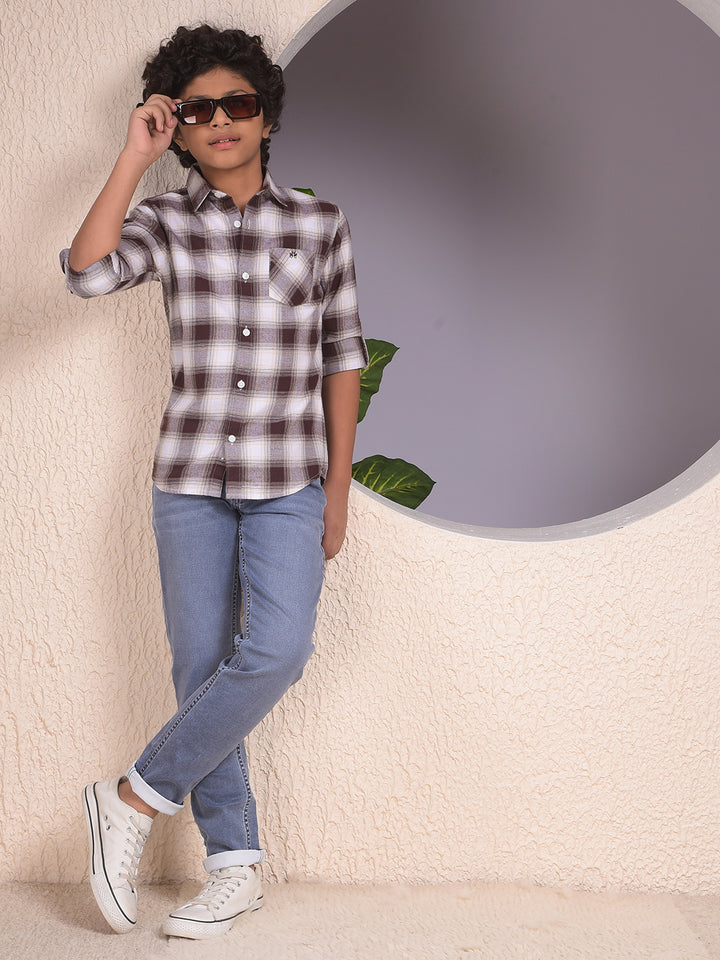 Brown Checked 100% Cotton Shirt