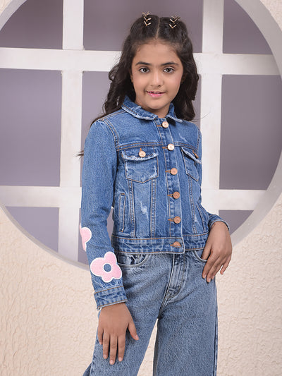 Blue 100% Cotton Cropped Denim Jacket
