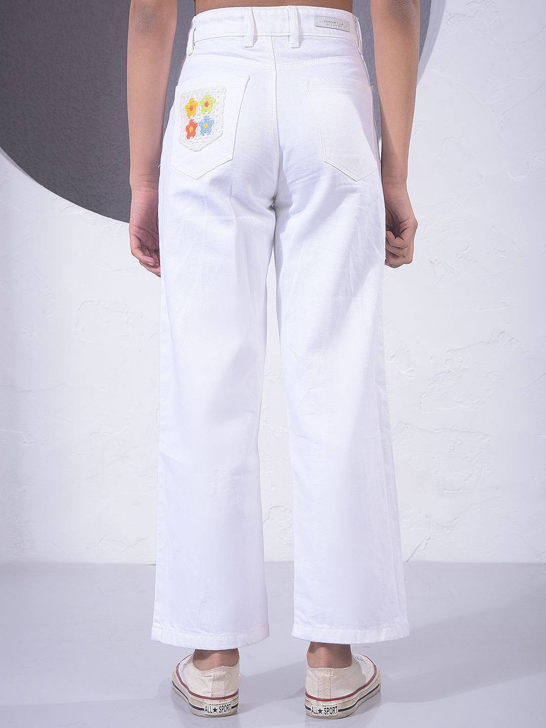 White 100% Cotton Wide Leg Jeans