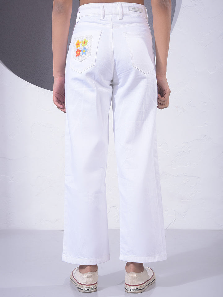White 100% Cotton Wide Leg Jeans