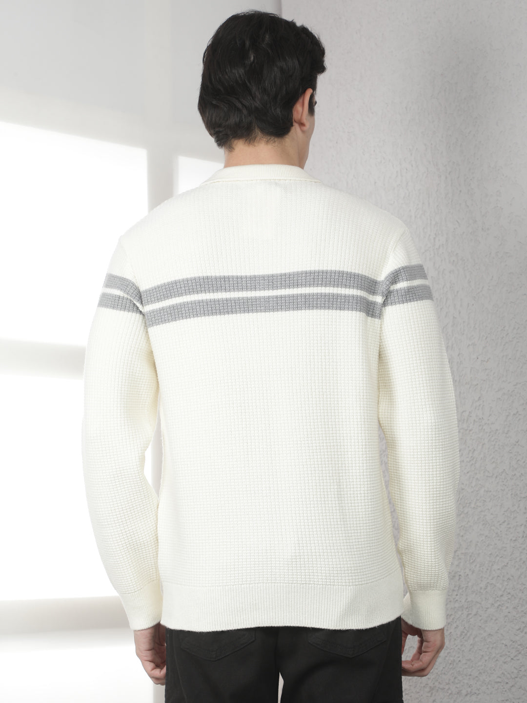Off White Horizontal Stripes Knitted Polo Sweater