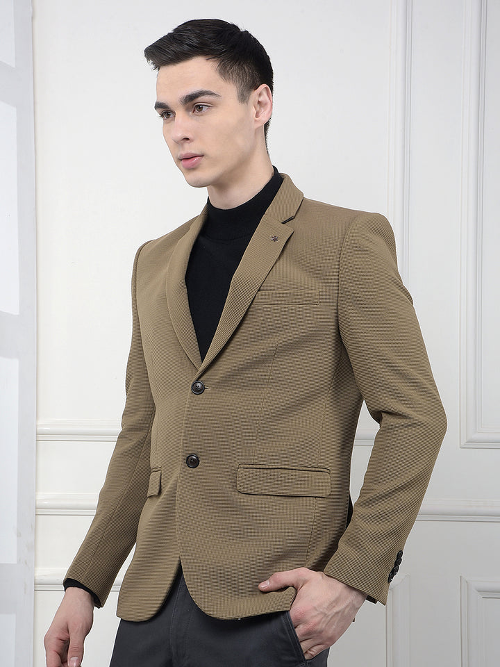 Brown Printed Notched Lapel Single Breasted Blazer