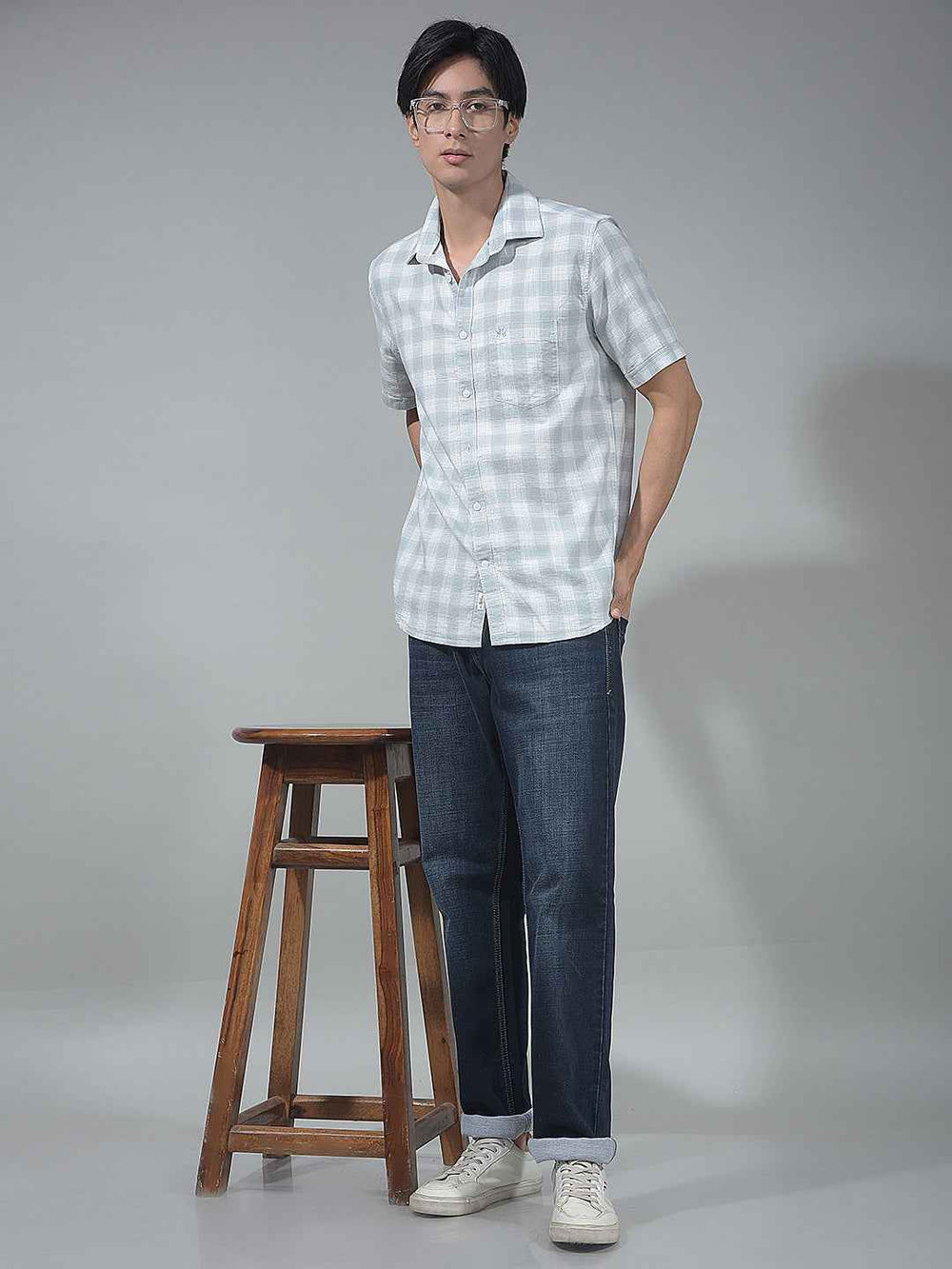 Grey Checked 100% Cotton Shirt