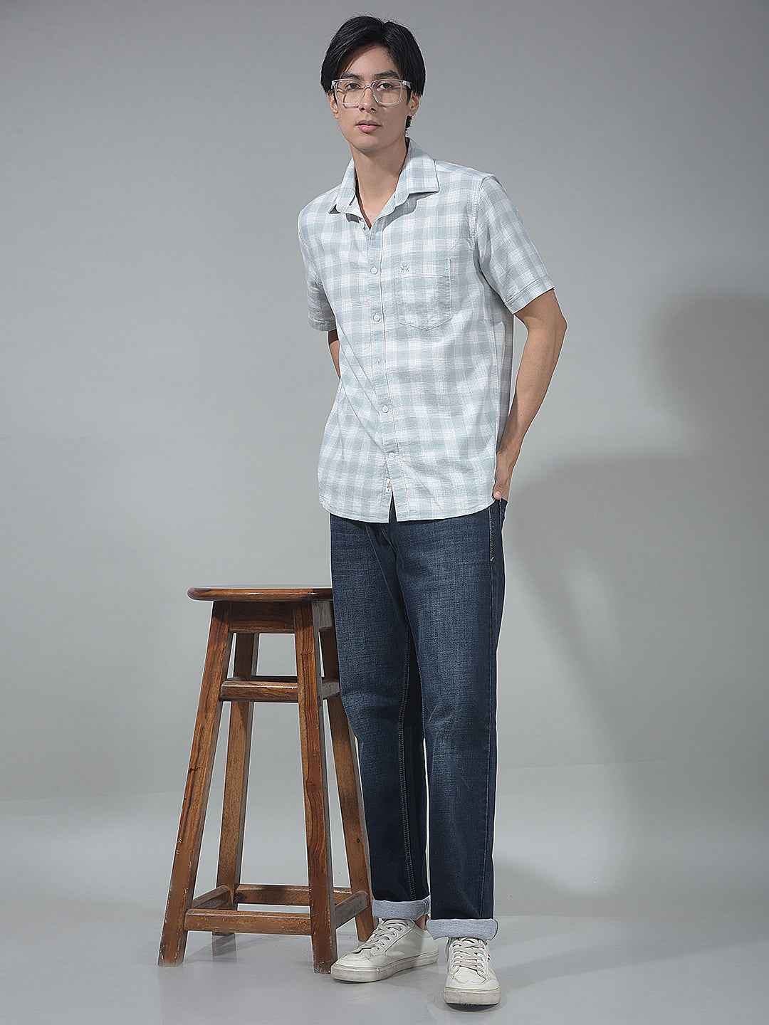 Grey Checked 100% Cotton Shirt