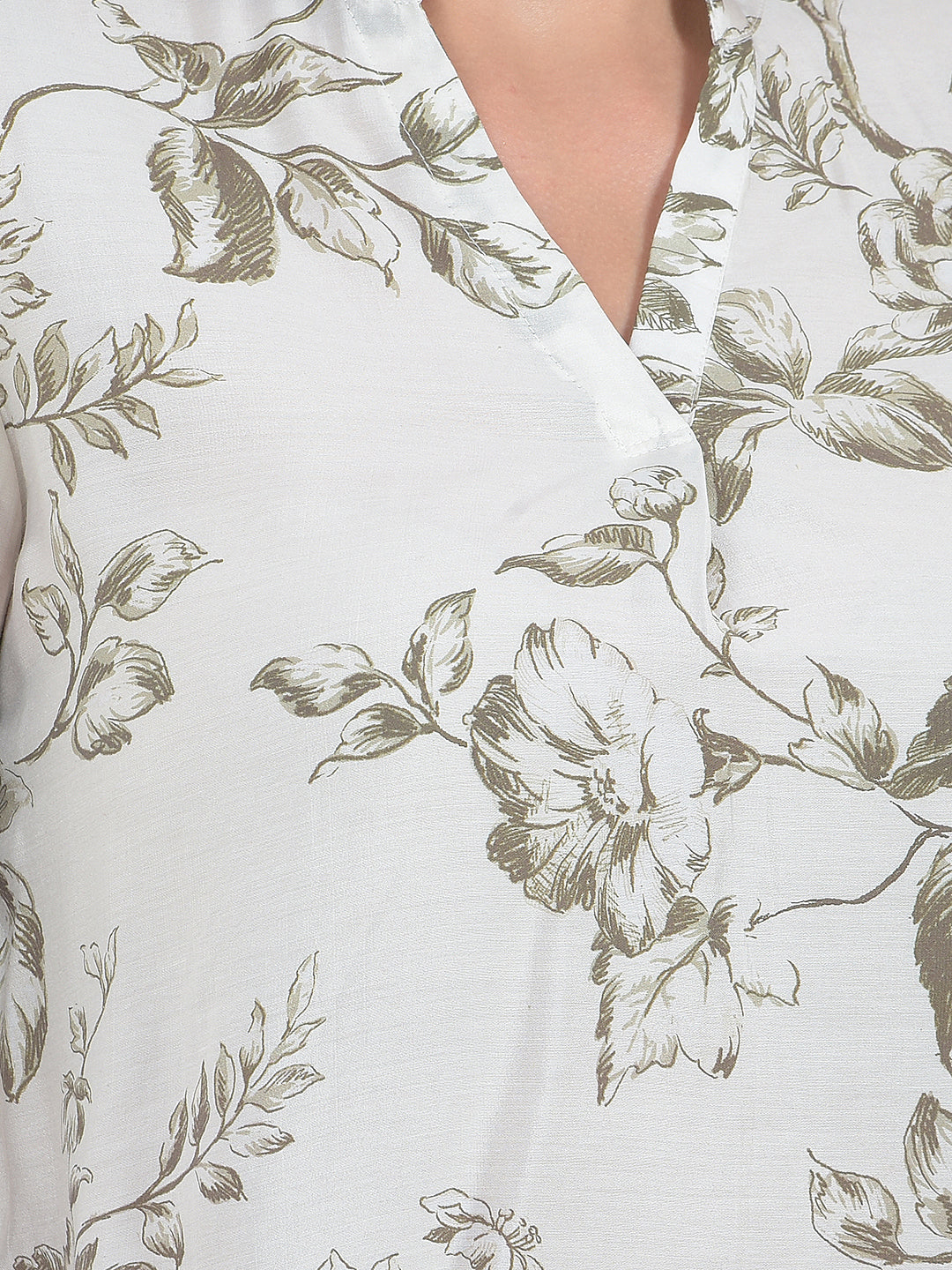 Green Floral Print V-Neck Top