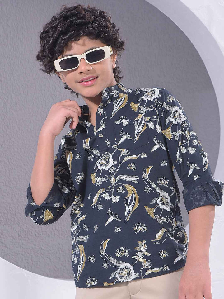 Navy Blue Floral Print Kurta