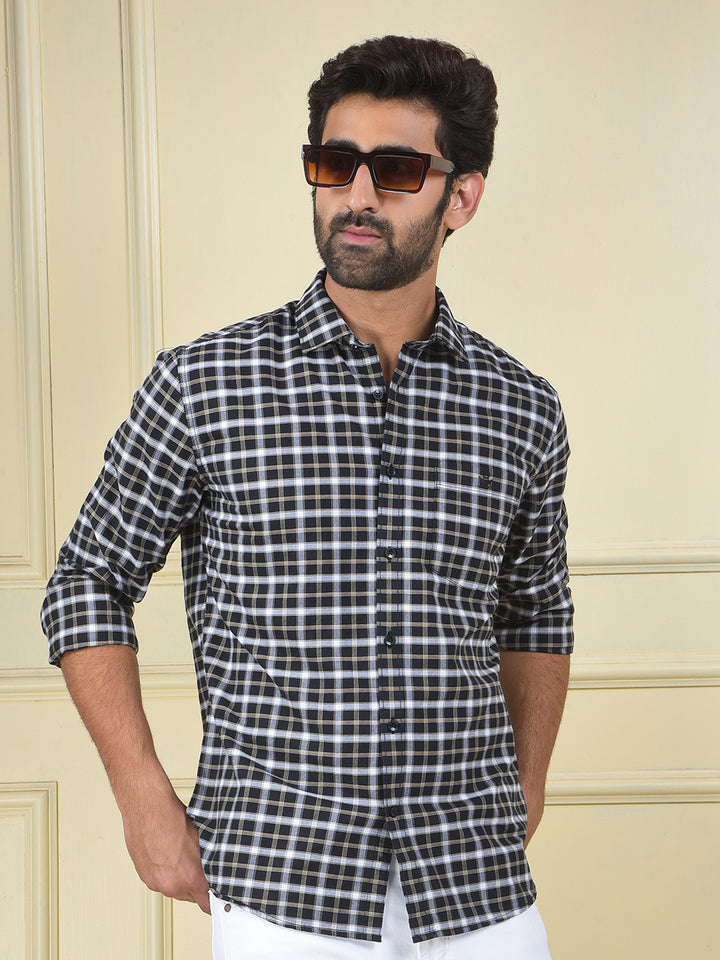 Navy Blue Checked 100% Cotton Shirt