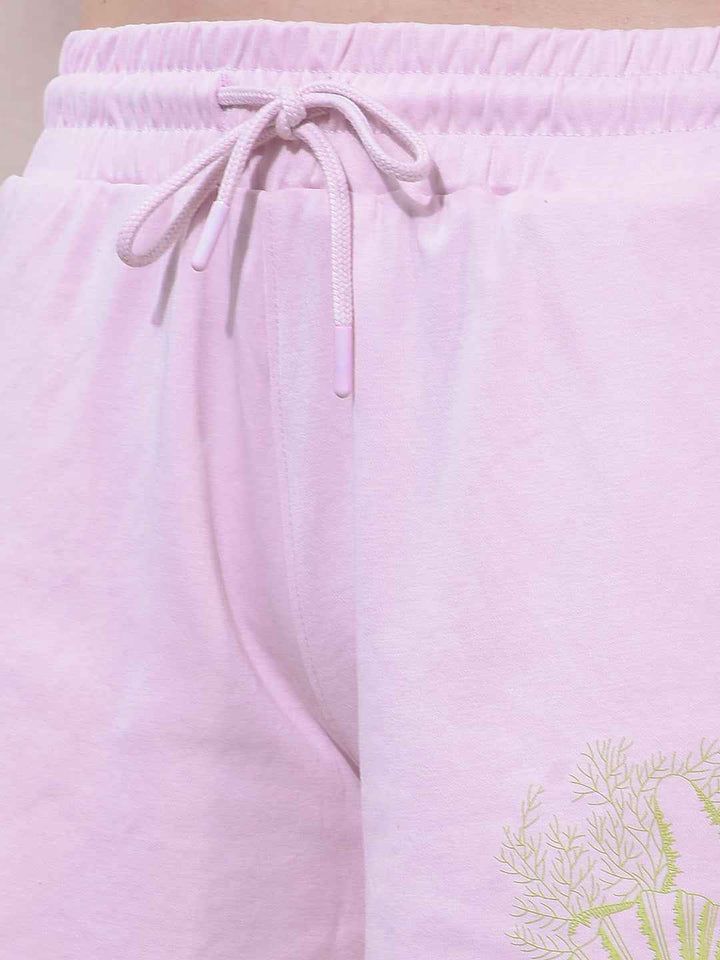 Pink Embellished Mid-Thigh Length Shorts