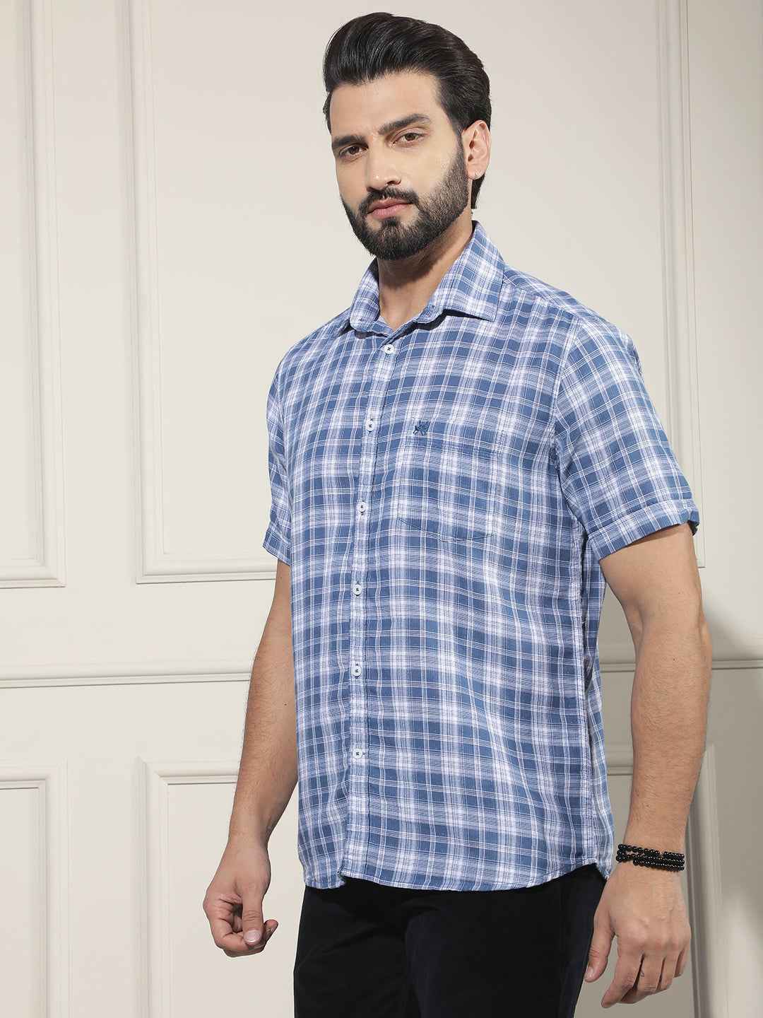 Blue Checked 100% Cotton Shirt