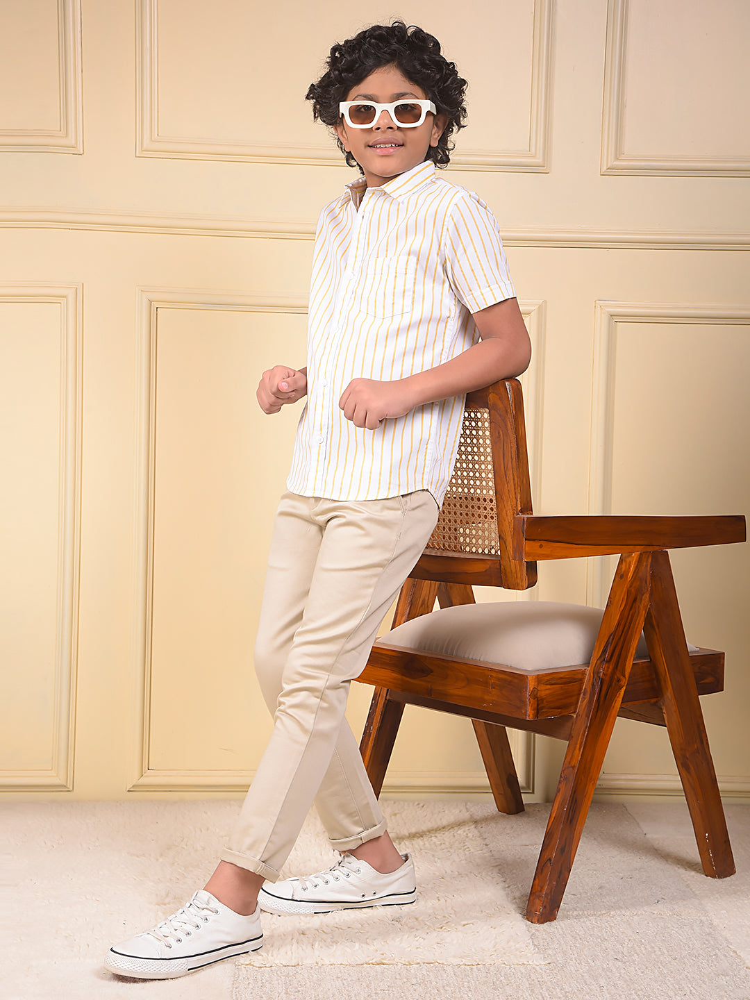 Beige Printed Trousers