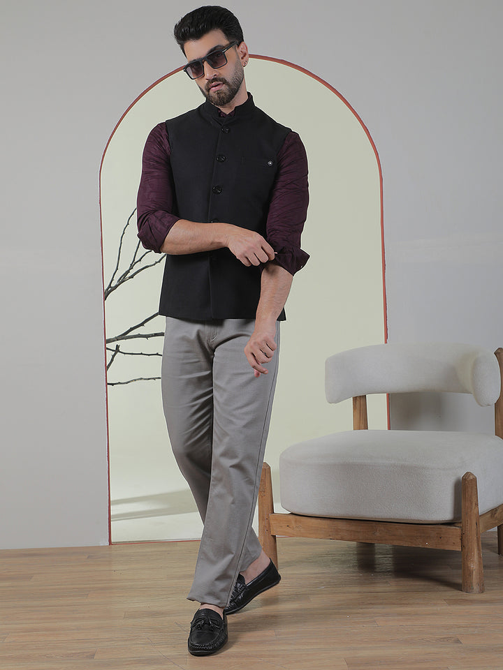 Jet Black Sleeveless Waistcoat