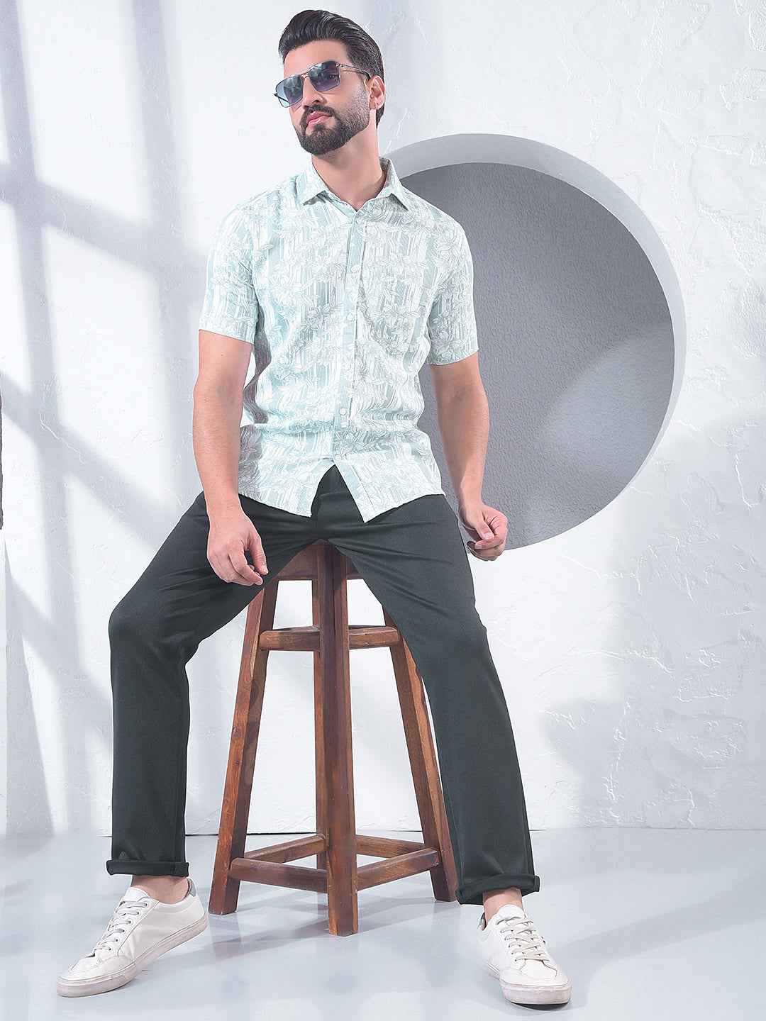 Green Floral Print 100% Cotton Shirt