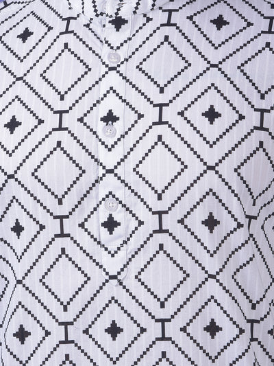White Printed 100% Cotton Kurta