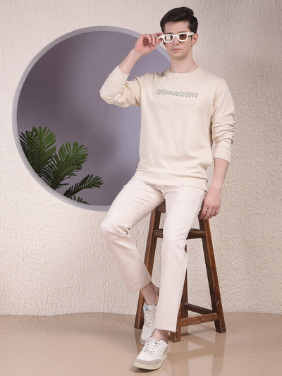 Beige Typographic Print Sweatshirt