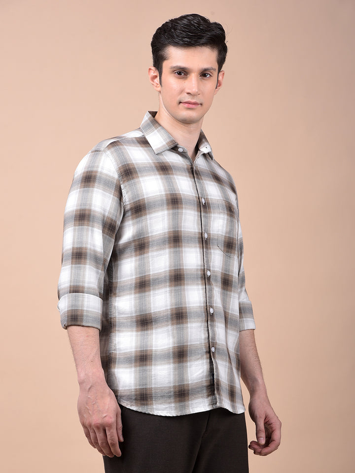 Brown Checked 100% Cotton Shirt