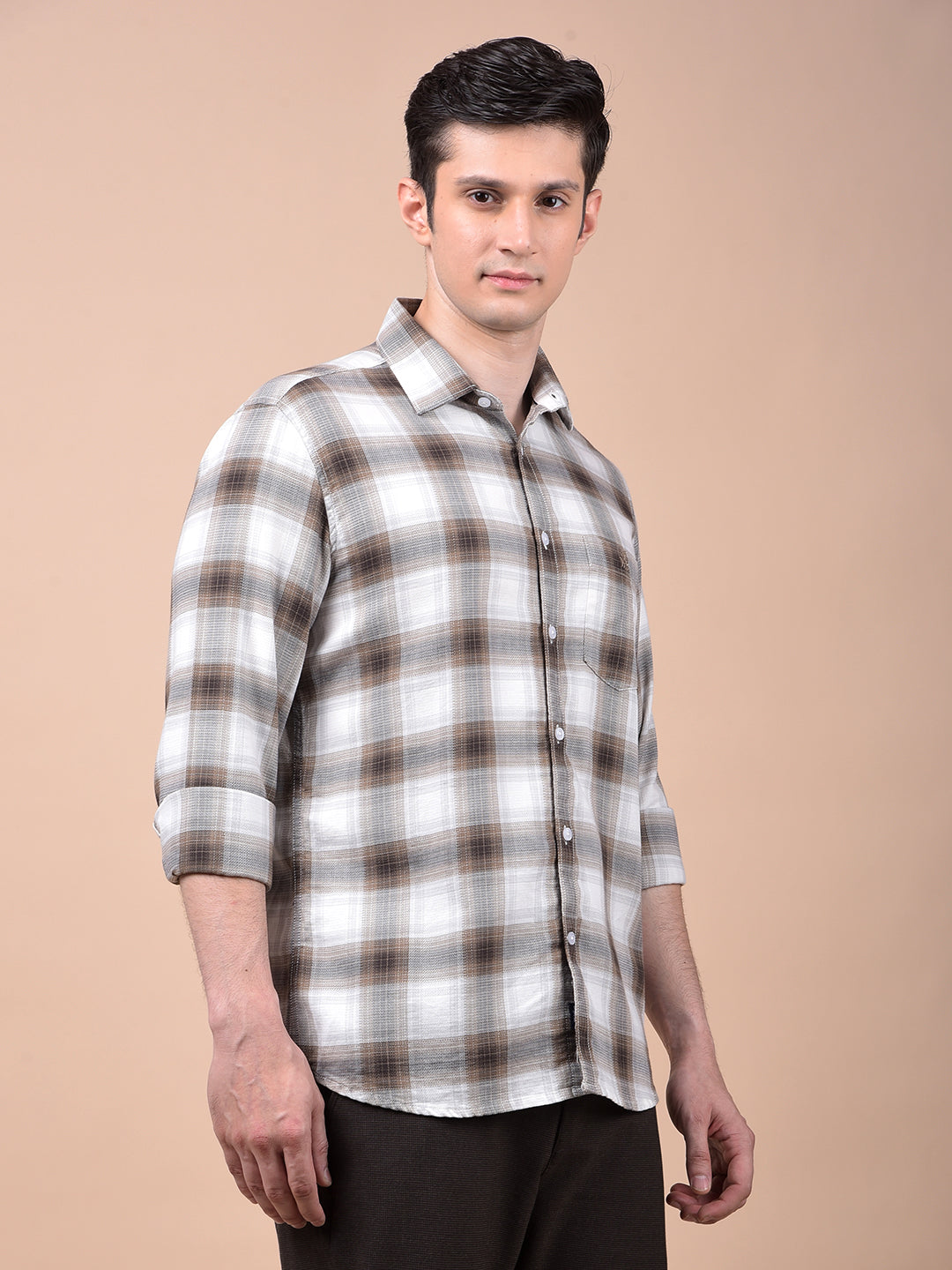 Brown Checked 100% Cotton Shirt