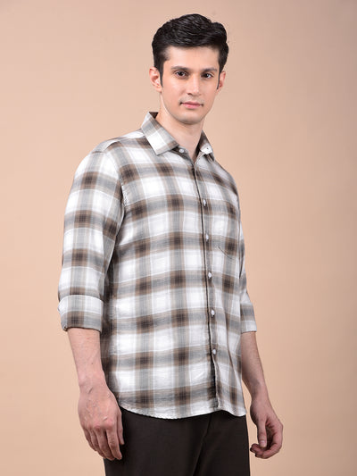 Brown Checked 100% Cotton Shirt