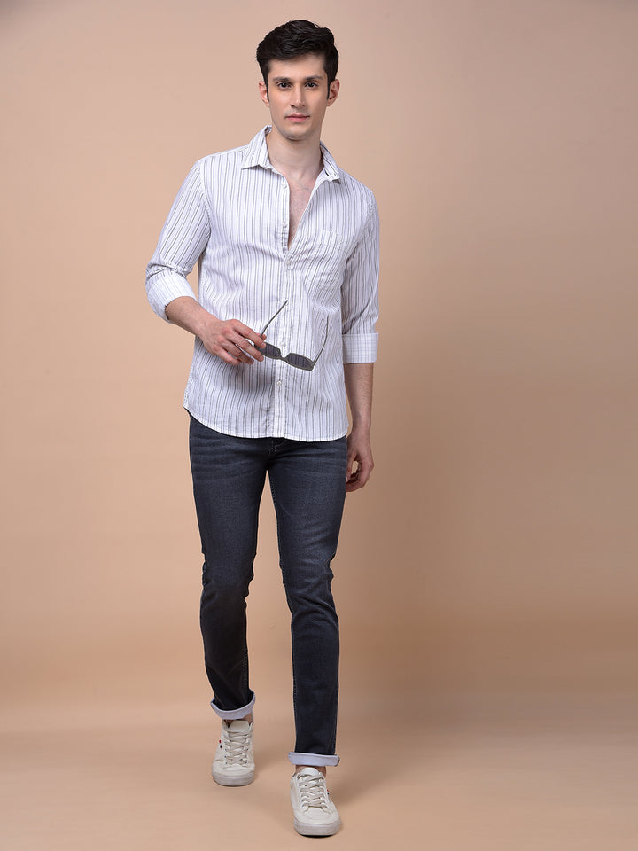 White Vertical Stripes 100% Cotton Shirt