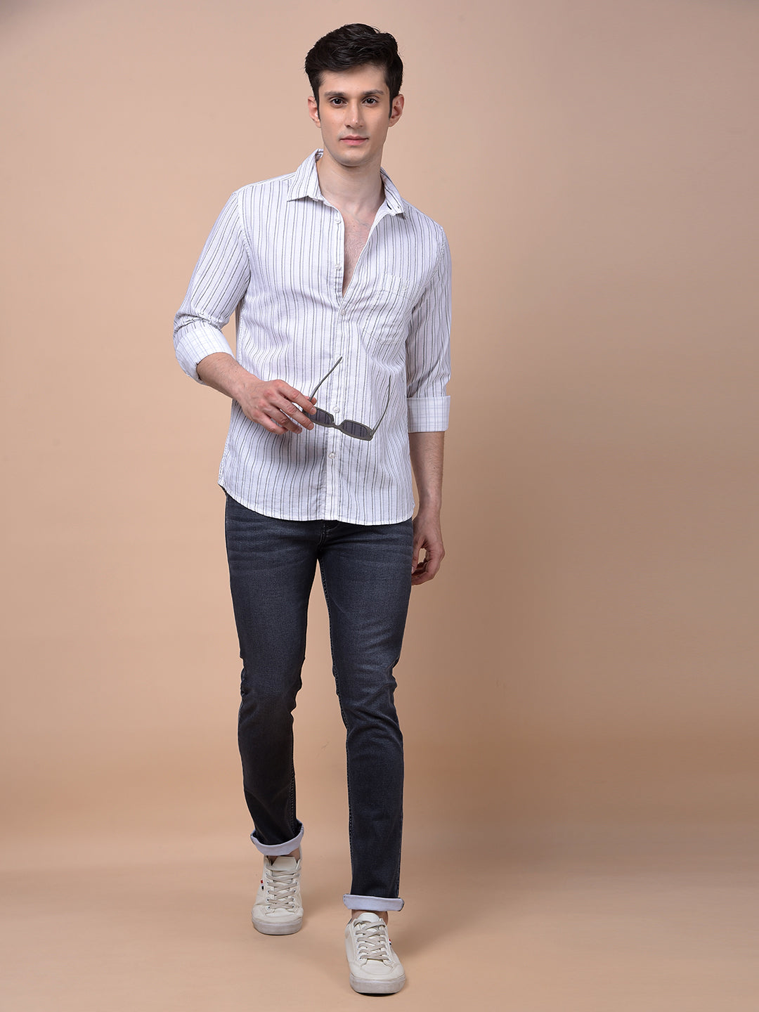 White Vertical Stripes 100% Cotton Shirt