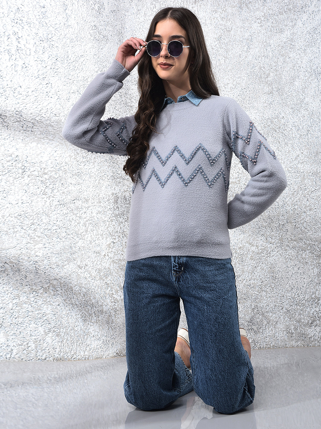 Breezy Blue Wide-Leg Cotton Jeans-Women Jeans-Crimsoune Club