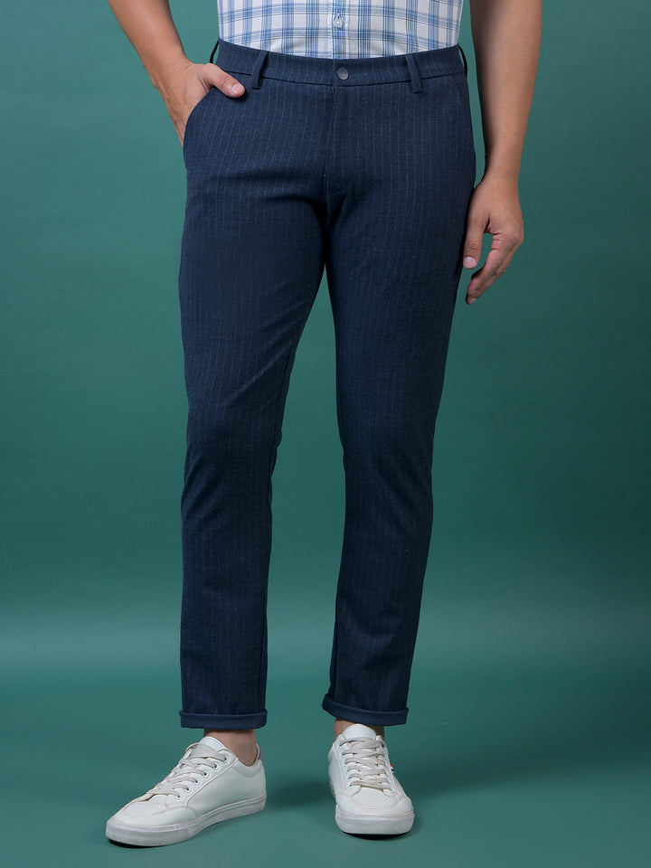 Navy Blue Vertical Stripes Trousers