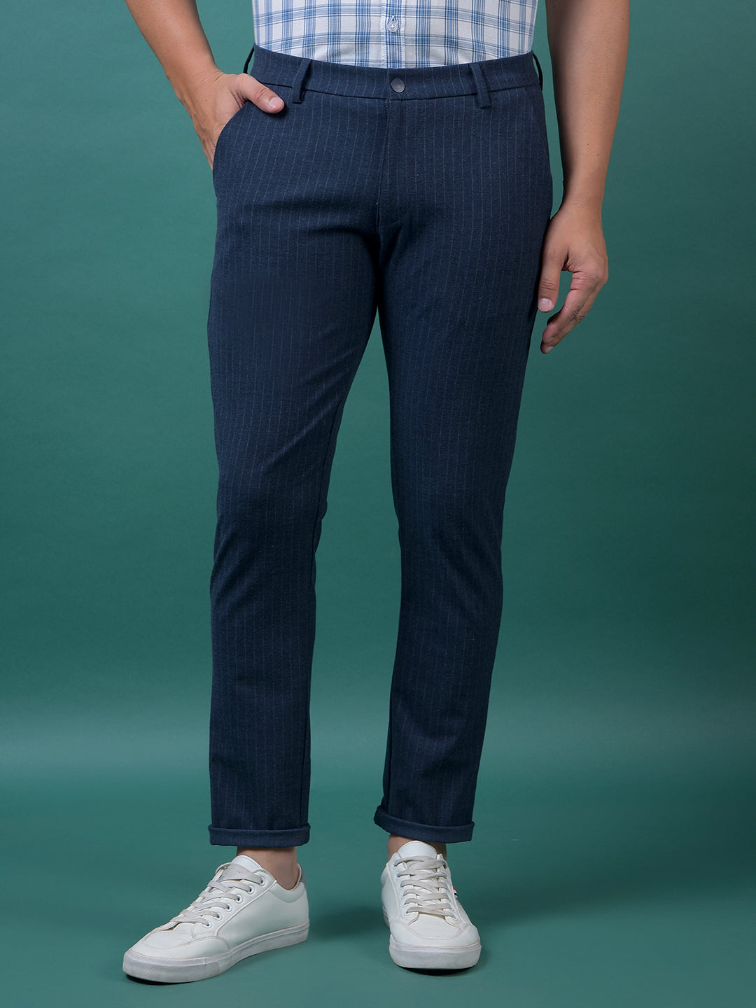 Navy Blue Vertical Stripes Trousers