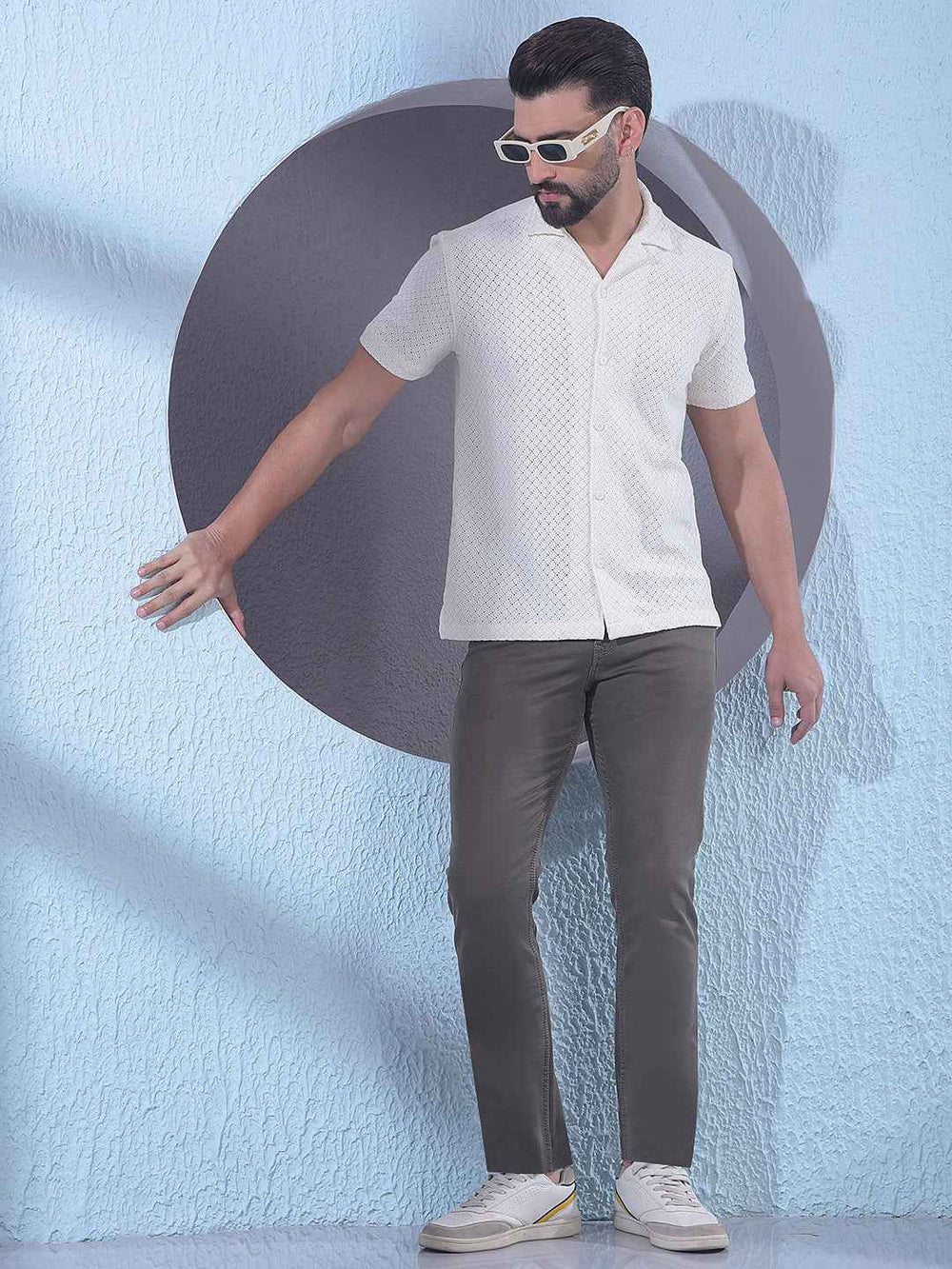 Yellow Jacquard Resort Collar Shirt