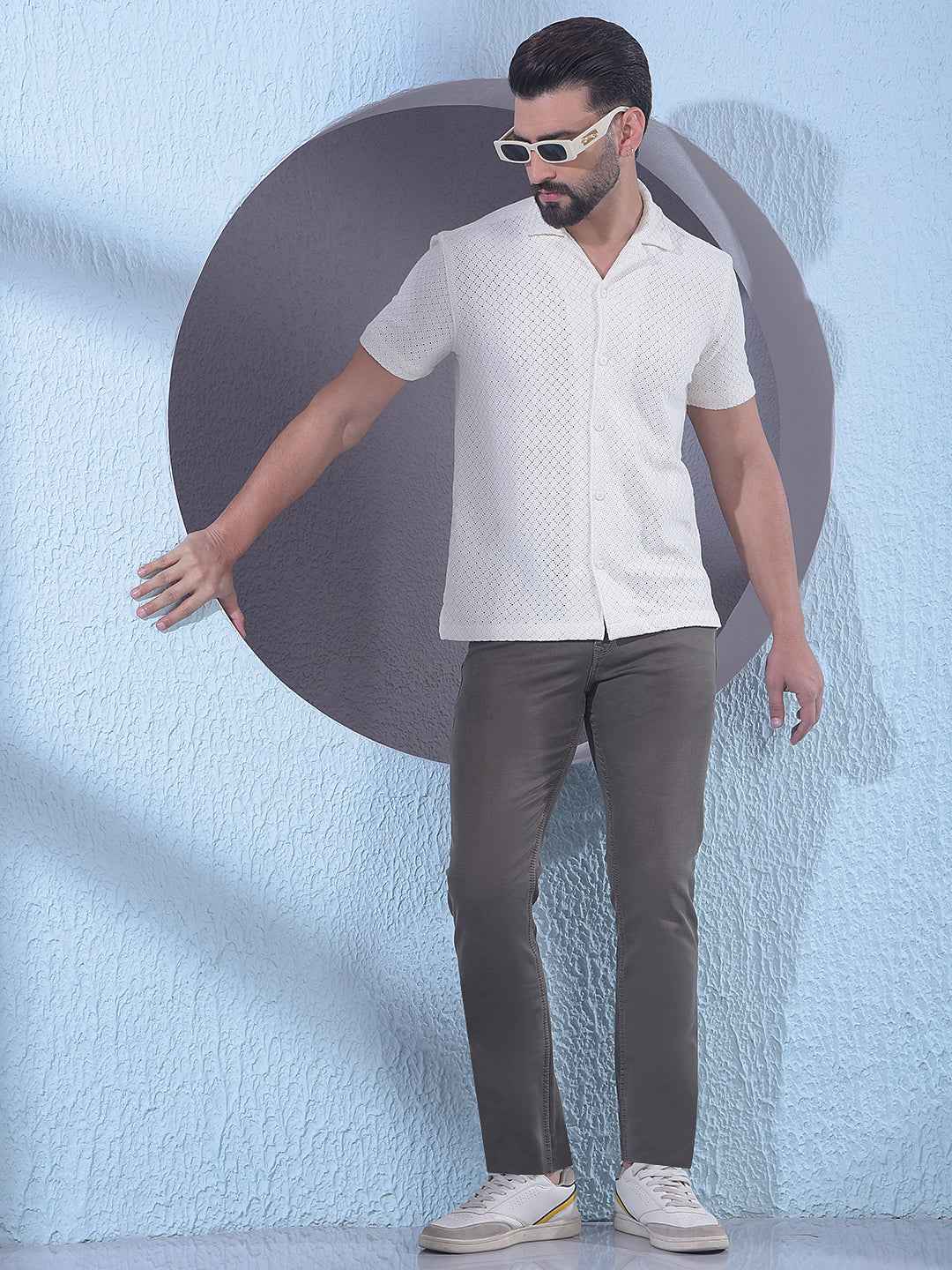Yellow Jacquard Resort Collar Shirt