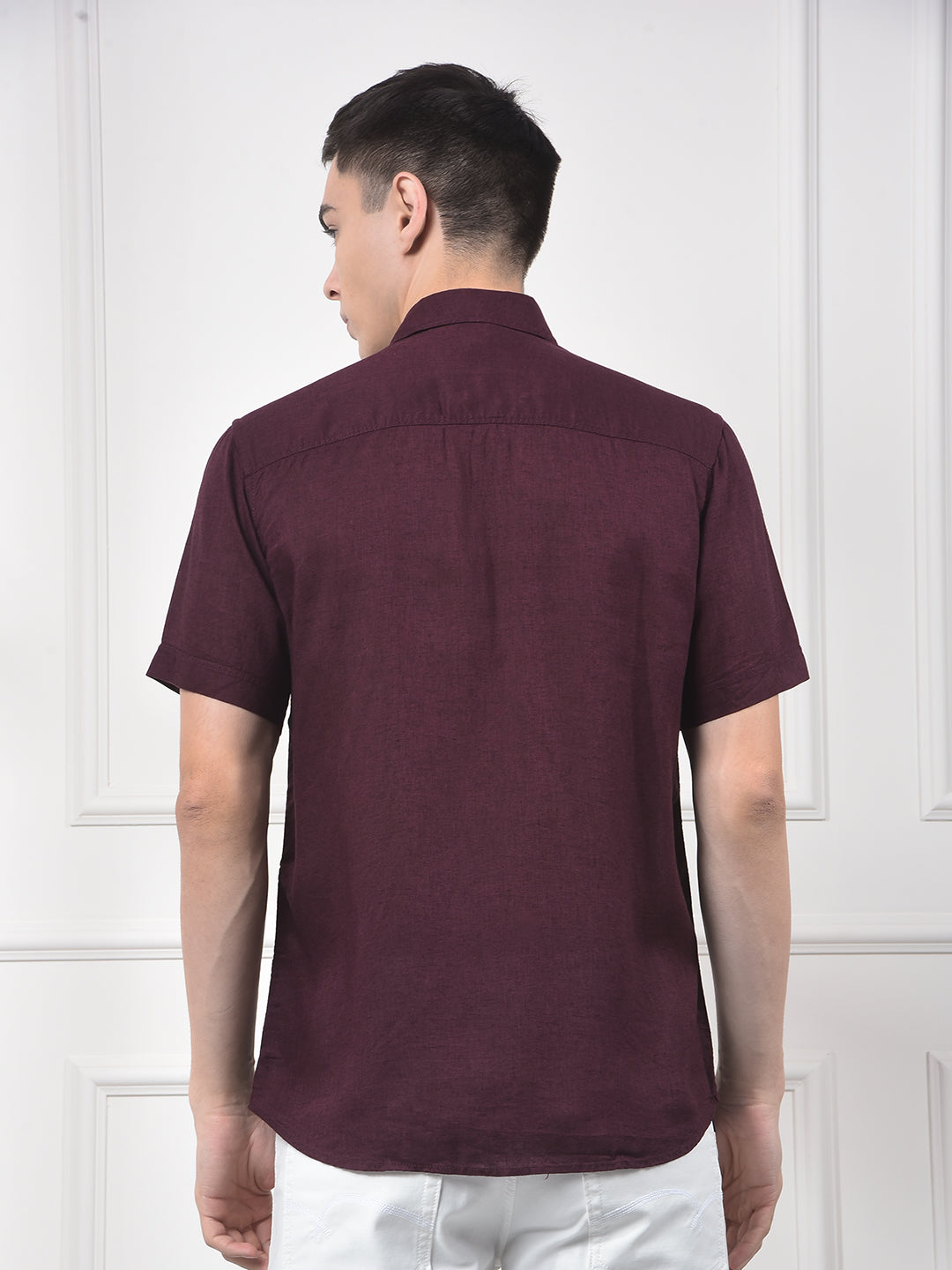 Deep Wine Textured Linen Smart Shirt