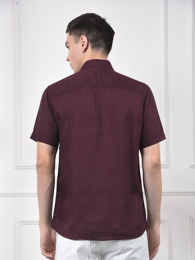 Deep Wine Textured Linen Smart Shirt
