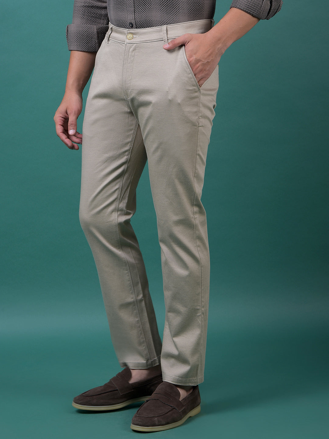 Beige Printed Trousers