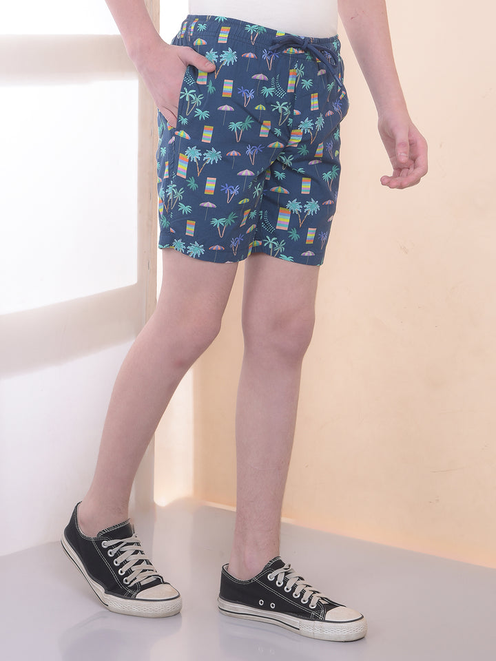 Navy Blue 100% Cotton Tropical Print Boxers