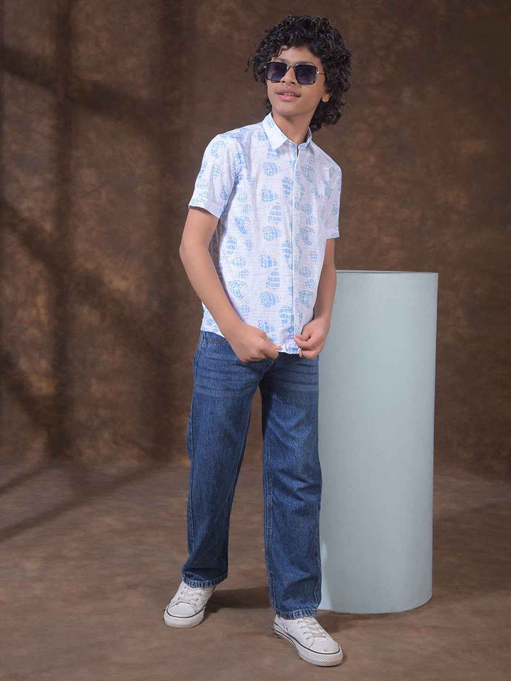 Sky Blue Tropical Print Casual Shirt